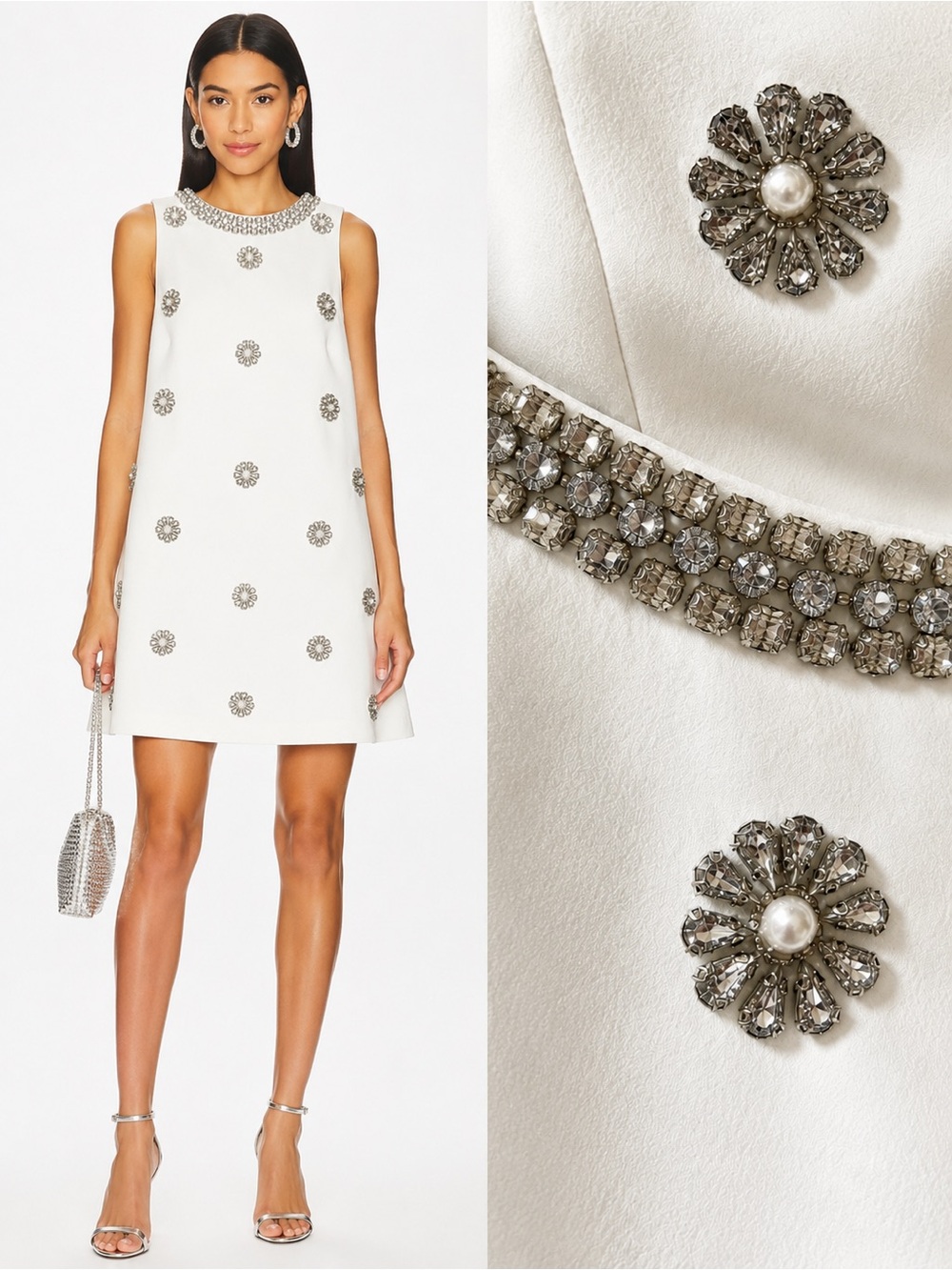 NWT Alice + Olivia Clyde Crystal Pearl Embellished A-Line Mini Dress $695 Size 6